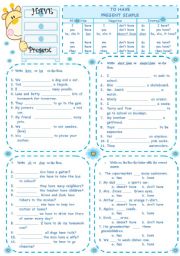 English Worksheet: TO HAVE  -  PRESENT SIMPLE - affirmative, negative, interrogative