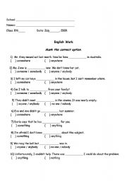 English Worksheet: Work about indefinite pronouns