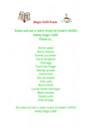 English worksheet: Magic cafe poem