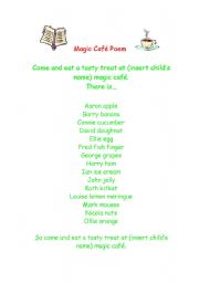 English Worksheet: Magic cafe poem