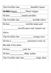 English worksheet: 2a sentences about the gruffalo