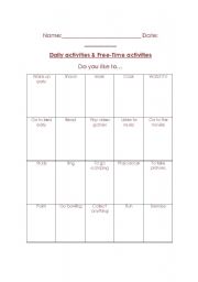 English worksheet: Daily Activities & Free Time Activities