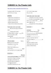 English Worksheet: Nobody by The Wonder Girls (English version)