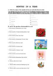 English worksheet: Months in a year