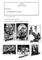 English Worksheet: SUPERHEROES - CAN (ABILITIES) - 3pg