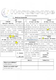 English Worksheet: Horoscope -Zodiac and Personality - reading, writing and speaking