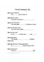English worksheet: The First Thanksgiving Quiz