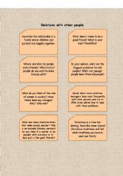 English Worksheet: Speaking cards: Relations with other people