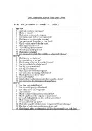 English worksheet: English speaking proficiency questionaire