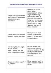 English Worksheet: DREAMS AND SLEEP