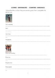 English Worksheet: CLOTHES,NATIONALITIES,COUNTRIES,LANGUAGES