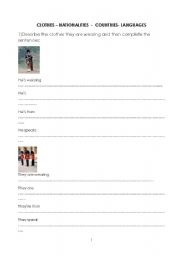 English worksheet: CLOTHES,NATIONALITIES,COUNTRIES,LANGUAGES