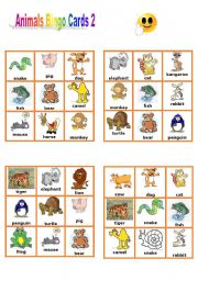 English Worksheet: Animals Bingo Cards 2/3