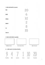 English worksheet: numbers and classroom objects