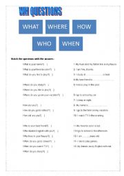 English Worksheet: Wh questions for starters