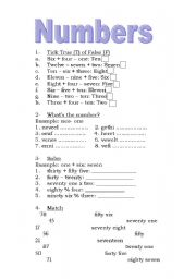 English Worksheet: activities with numbers 1-100
