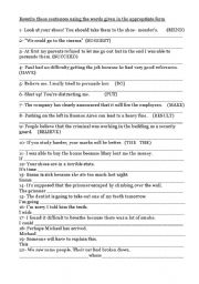 English Worksheet: Rewrite these sentences using the words given in the appropriate form