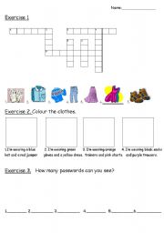 English worksheet: clothes crossword