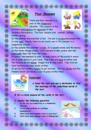 English Worksheet: WONDERFUL WORLD OF FOUR SEASONS !!! - Elementary - (( 4 Pages )) - editable