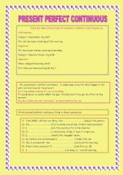 English Worksheet: PRESENT PERFECT CONTINUOUS TENSE