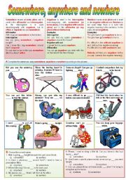 English Worksheet: Somewhere, anywhere and nowhere (completely editable)