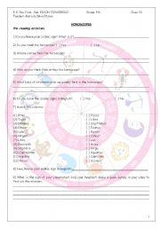 English Worksheet: Working with horoscopes