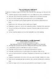 English worksheet: Parent Note - You Can Help Your Child Learn! English/Spanish