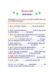 English Worksheet: Homonym Practice