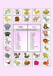 English Worksheet: ANIMALS IN THE FARM AND THE ZOO