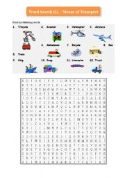 English Worksheet: Word Search (1) - Means of Transport