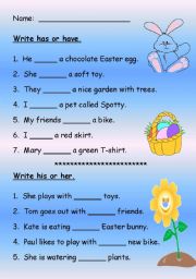 English Worksheet: HAS or HAVE; HIS or HER
