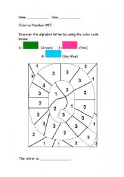 English Worksheet: Alphabet Color by Number: Q