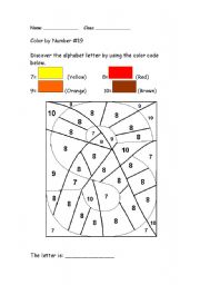 English Worksheet: Alphabet Color by Number: S