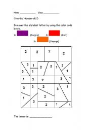 English Worksheet: Alphabet Color by Number: T