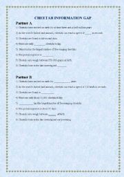 English Worksheet: Cheetah information gap