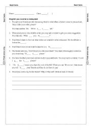 English Worksheet: Restaurant language