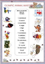 English worksheet: Olympic Animal Mascots