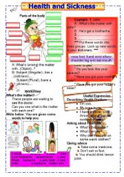 English Worksheet: Sickness and Health (Extra Version)  2 Pages