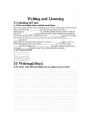 English Worksheet: Writing and listening for elementary