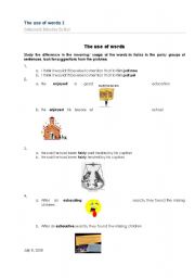 English worksheet: The use of words