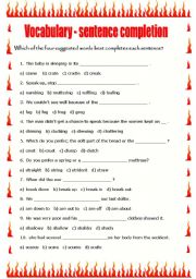 English Worksheet: Vocabulary - Sentence completion