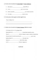 English worksheet: Present simple and present continuous