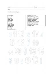 English worksheet: color the numbers 0-20