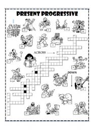 English Worksheet: Present progressive Crossword