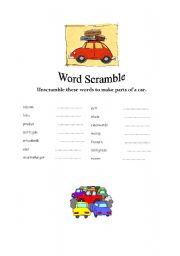 English Worksheet: Car parts word scramble