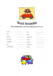 English worksheet: Car parts word scramble