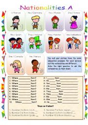 English Worksheet: Conversation with nationality sheet A