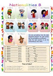 English Worksheet: Conversation with nationality sheet B