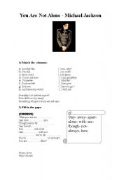English Worksheet: MICHAEL JACKSON-YOU ARE NOT ALONE-three pages