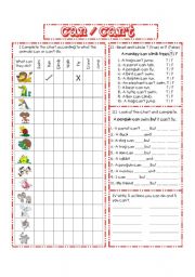 English Worksheet: can/can`t 1/2